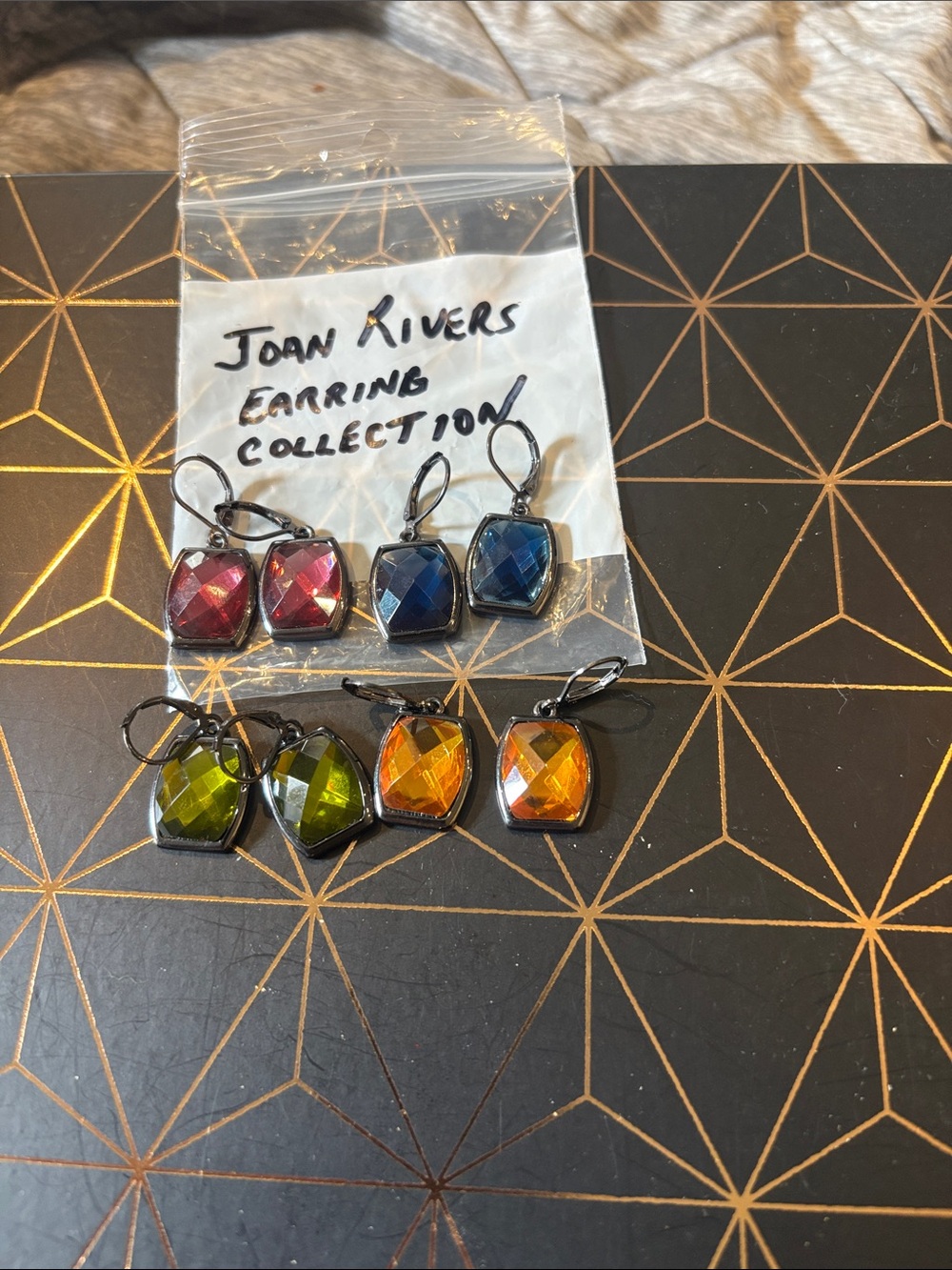 Joan Rivers Red, Blue, Green and Orange Faceted Glass Drop Earring Set